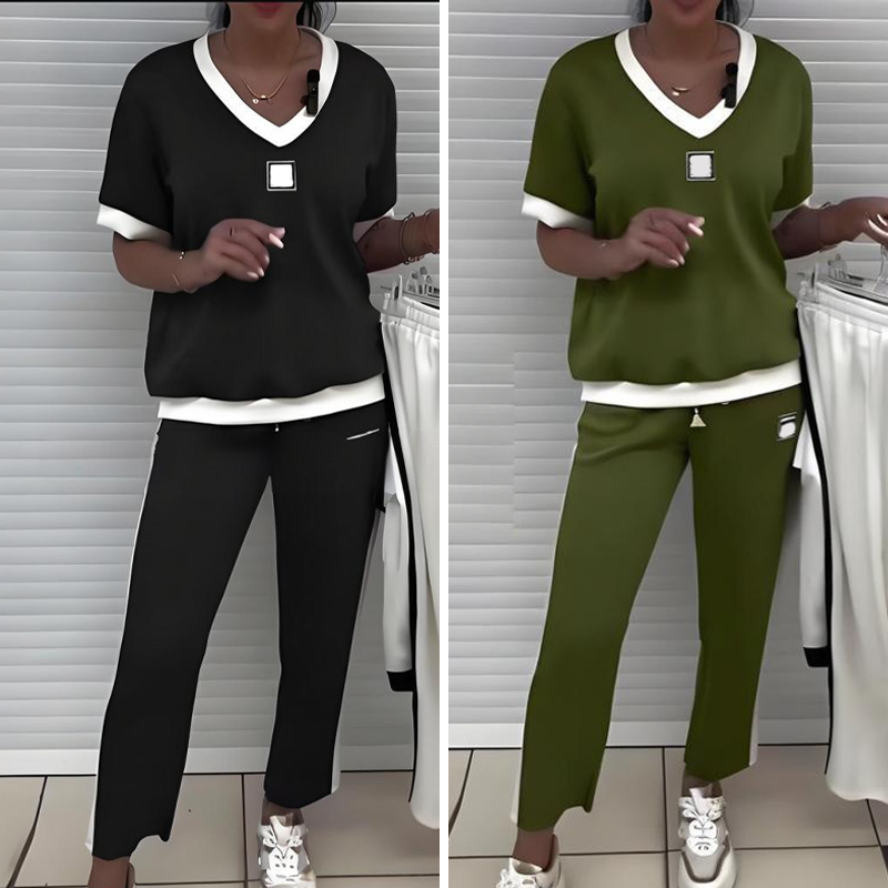 💜PROMOTION DU DERNIER JOUR - 50% DE RÉDUCTION💜Ensemble pantalon et top décontracté à col en V pour femmes