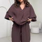 Deux-pièces pour femmes : Top à col en V & pantalon à la cheville