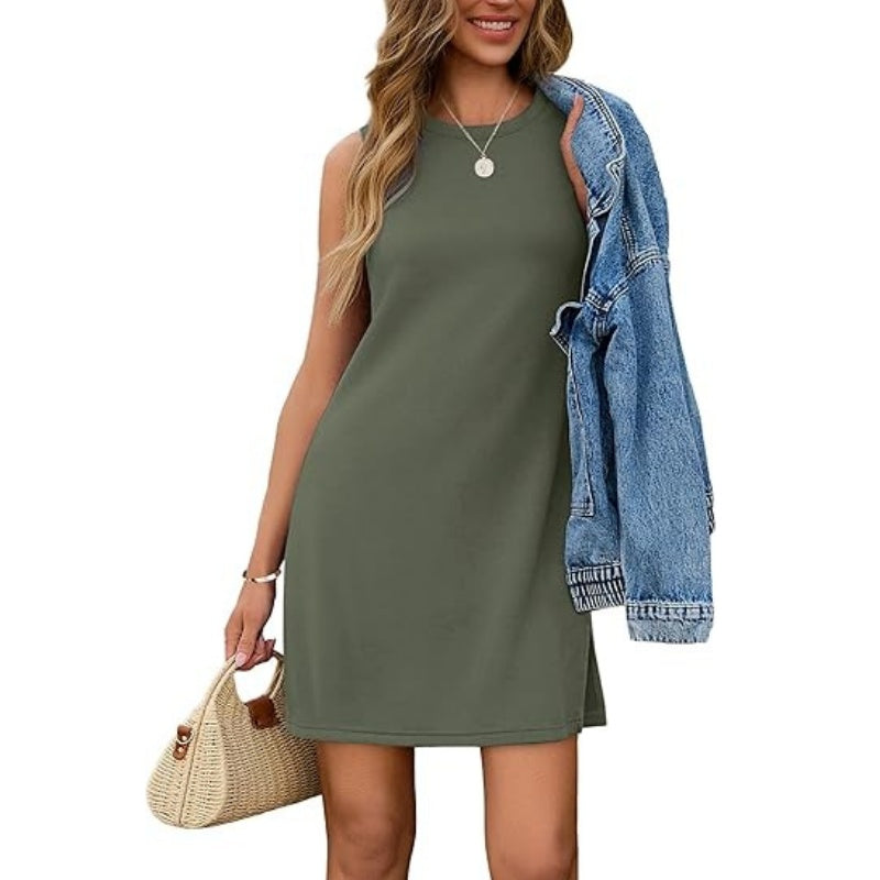 Robe courte élégante sans manches et fendue pour femmes
