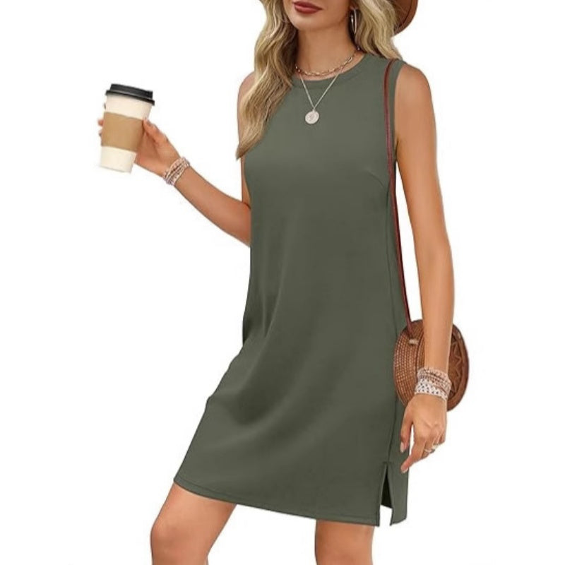 Robe courte élégante sans manches et fendue pour femmes