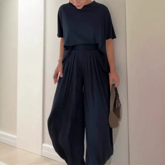 Ensemble 2 pièces pour femme : haut ample à manches courtes et pantalon large