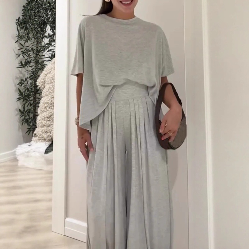 Ensemble 2 pièces pour femme : haut ample à manches courtes et pantalon large