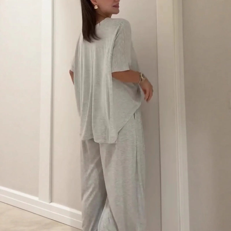 Ensemble 2 pièces pour femme : haut ample à manches courtes et pantalon large