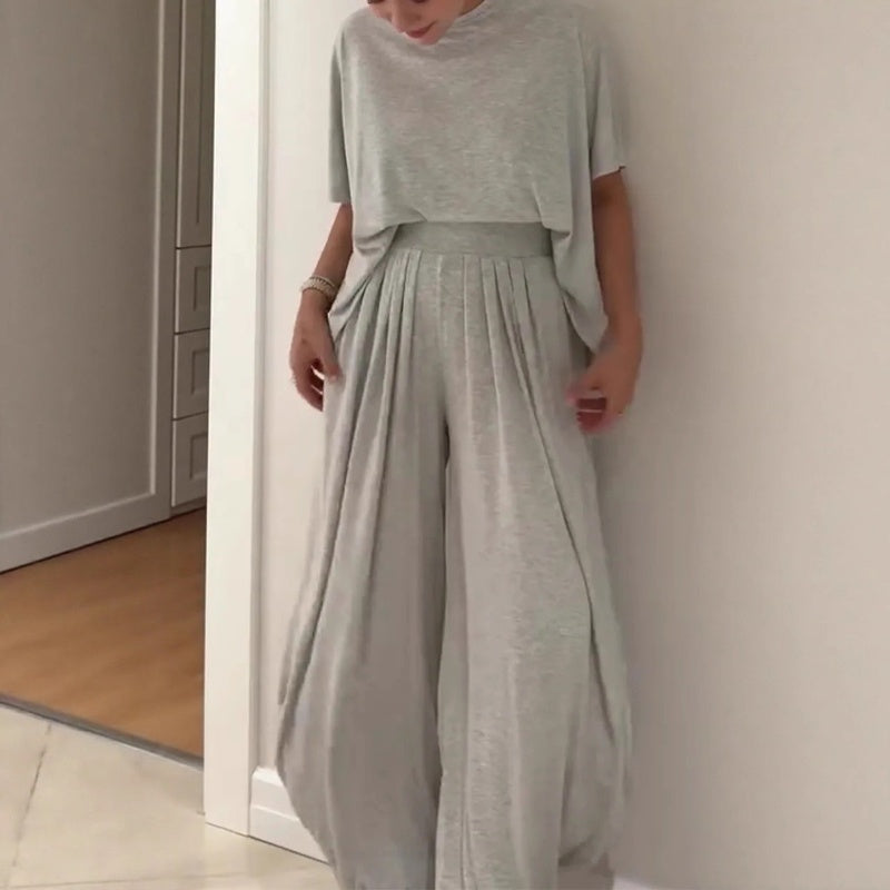Ensemble 2 pièces pour femme : haut ample à manches courtes et pantalon large