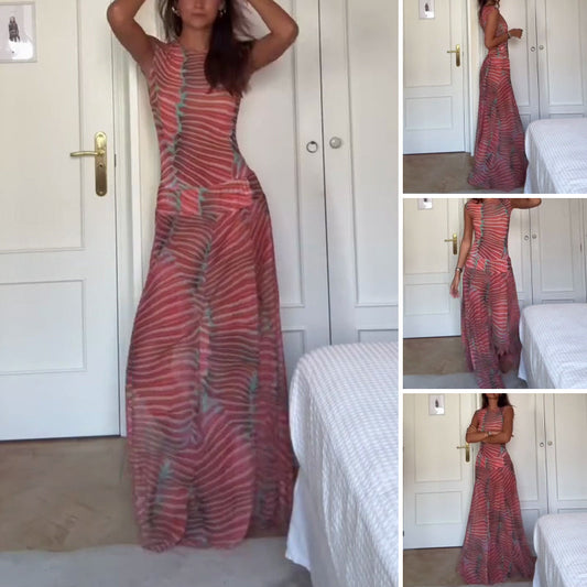 ⏳Spécial à durée limitée⏰Ensemble top sans manches et jupe en maille transparente