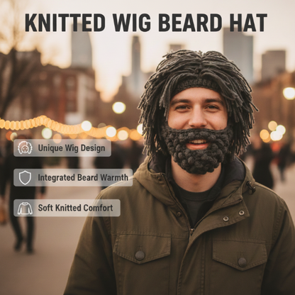 ⏰ Endast nu 49% rabatt!🧔 Punk-hatt med peruk & stickat skägg – Enkel montering, Realistisk stil & Perfekt för cosplay 🎭