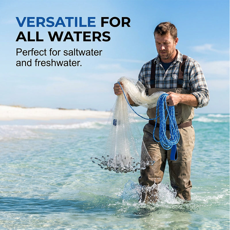 🐟 50% RABATT! 💥 Lättkastat Kastnät för Fiske – Snabbsjunkande Nät med Blytyngder för Söt- & Saltvatten 🎣