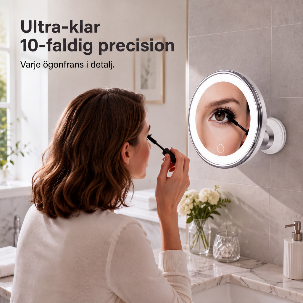 💄 50 % RABATT NU! 🔍 10x förstorande sminkspegel med LED-ljus och sugkopp – perfekt för felfri makeup och hudvård ✨