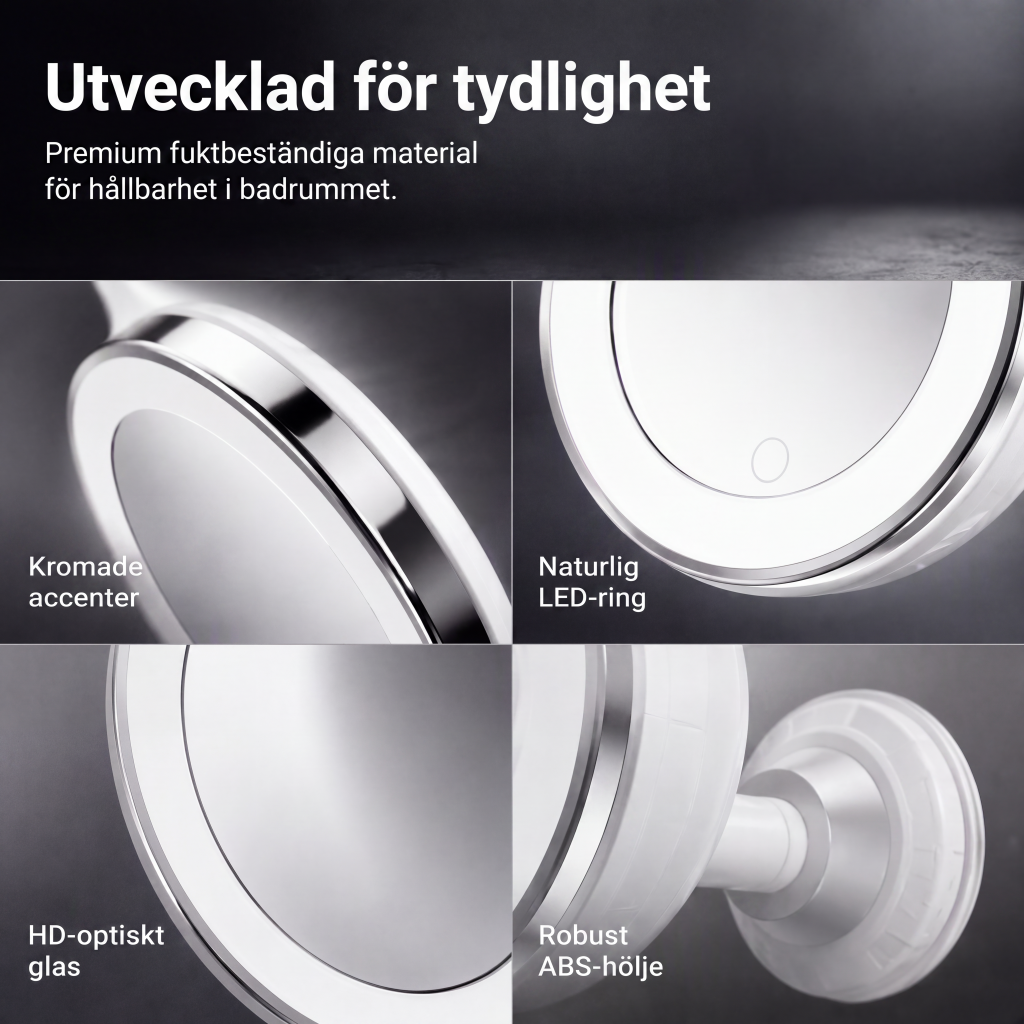 💄 50 % RABATT NU! 🔍 10x förstorande sminkspegel med LED-ljus och sugkopp – perfekt för felfri makeup och hudvård ✨