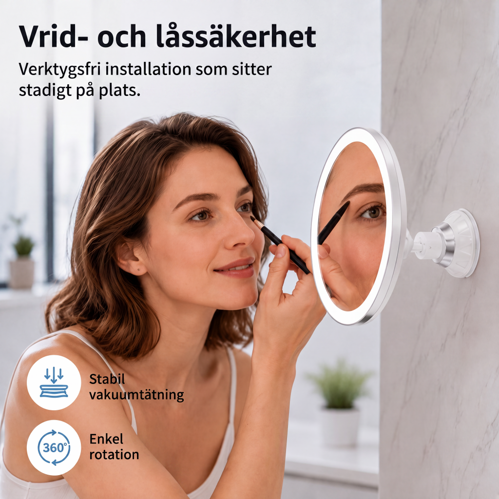 💄 50 % RABATT NU! 🔍 10x förstorande sminkspegel med LED-ljus och sugkopp – perfekt för felfri makeup och hudvård ✨