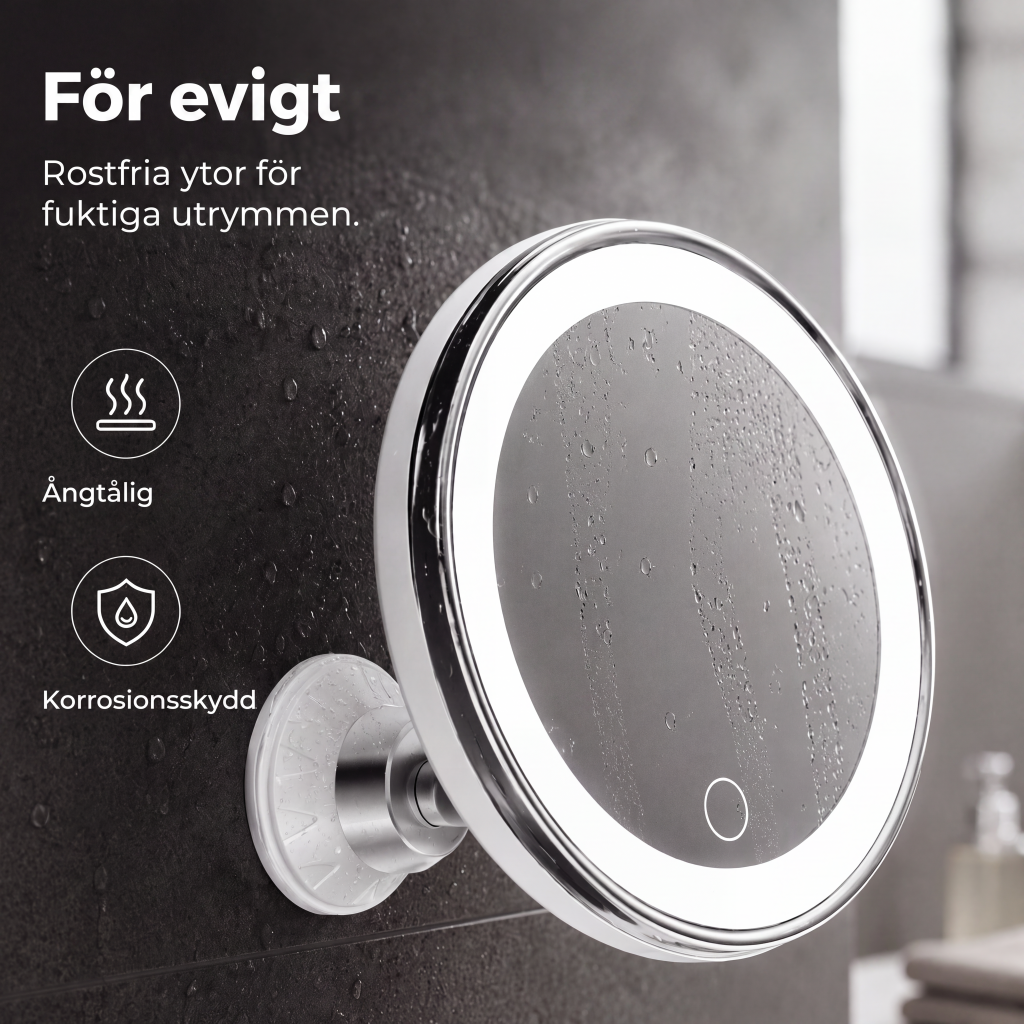 💄 50 % RABATT NU! 🔍 10x förstorande sminkspegel med LED-ljus och sugkopp – perfekt för felfri makeup och hudvård ✨