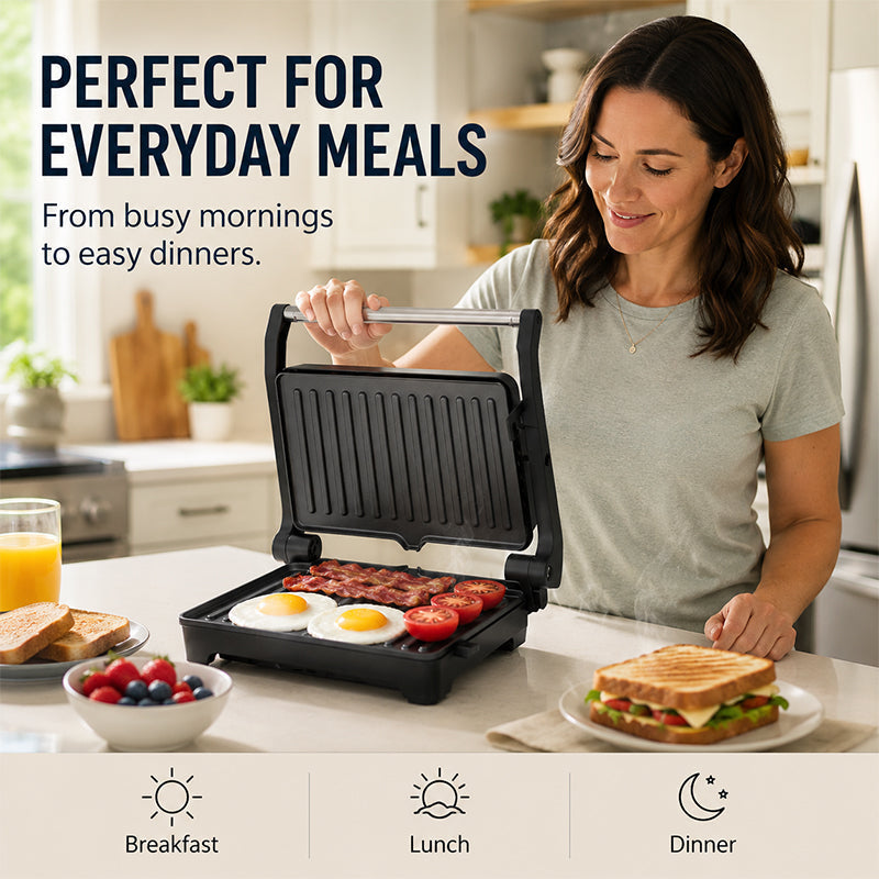 🥪 50 % RABATT NU! 🔥 Elektrisk Smörgås- & Paninigrill med 180° Öppning – Krispiga Smörgåsar, Panini & Mer ✨
