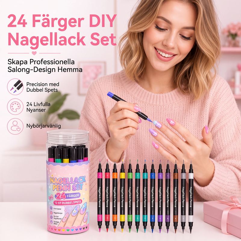 💅 50% RABATT NU ! !🌹24-färgers dubbeländade nagelkonstpennor set✨