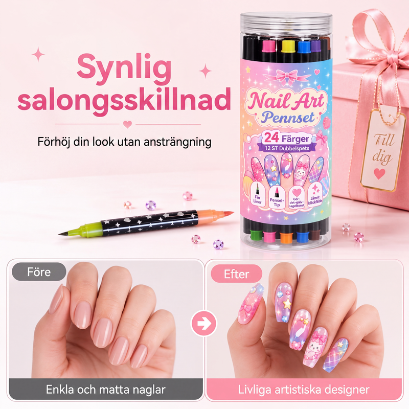 💅 50% RABATT NU ! !🌹24-färgers dubbeländade nagelkonstpennor set✨