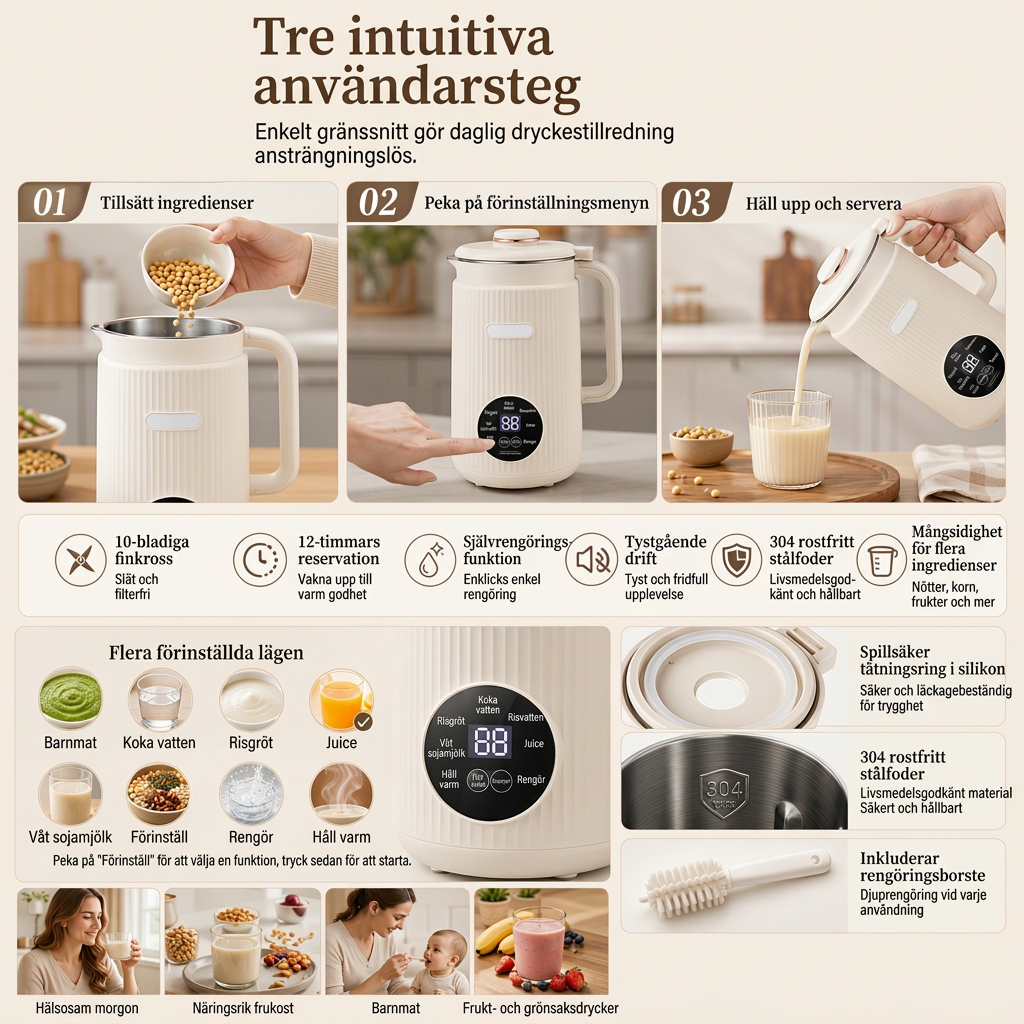 🥛 50 % RABATT NU! ⚙️ Automatisk sojamjölksmaskin med kraftfull mixer – 1500 ml, filterfri & 10 blad i 304 rostfritt stål ✨
