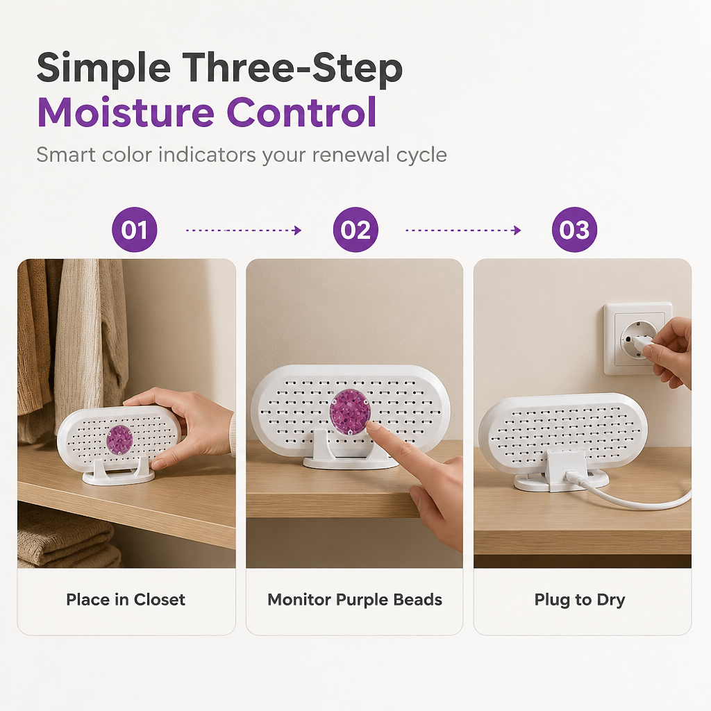 💦Köp 2 få 1 gratis🔥! Mini-avfuktare för hemmabruk – återanvändbar, USB-driven & visuell fuktindikator – torrt och fräscht i varje garderob ✨