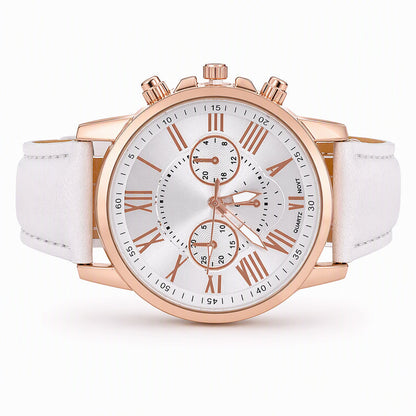 ⏳50 % rabatt under en begränsad tid⏰Enkelt kvartsur för damer med läderarmband och urtavla med tre fönster🌸⌚