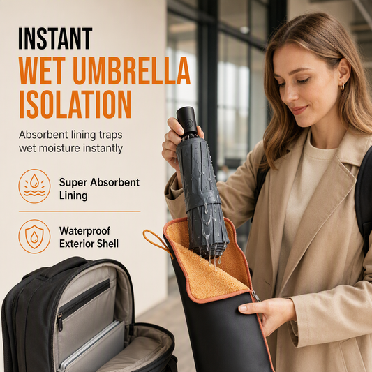 Köp 2 få 1 gratis🔥☔ Vattenabsorberande fodral för hopfällbar paraply 💧 | Insida i högabsorberande chenille och dragkedja ✨ | Utsida i vattentätt oxfordtyg för väskor och ryggsäckar 🎒 | 3 livfulla färger