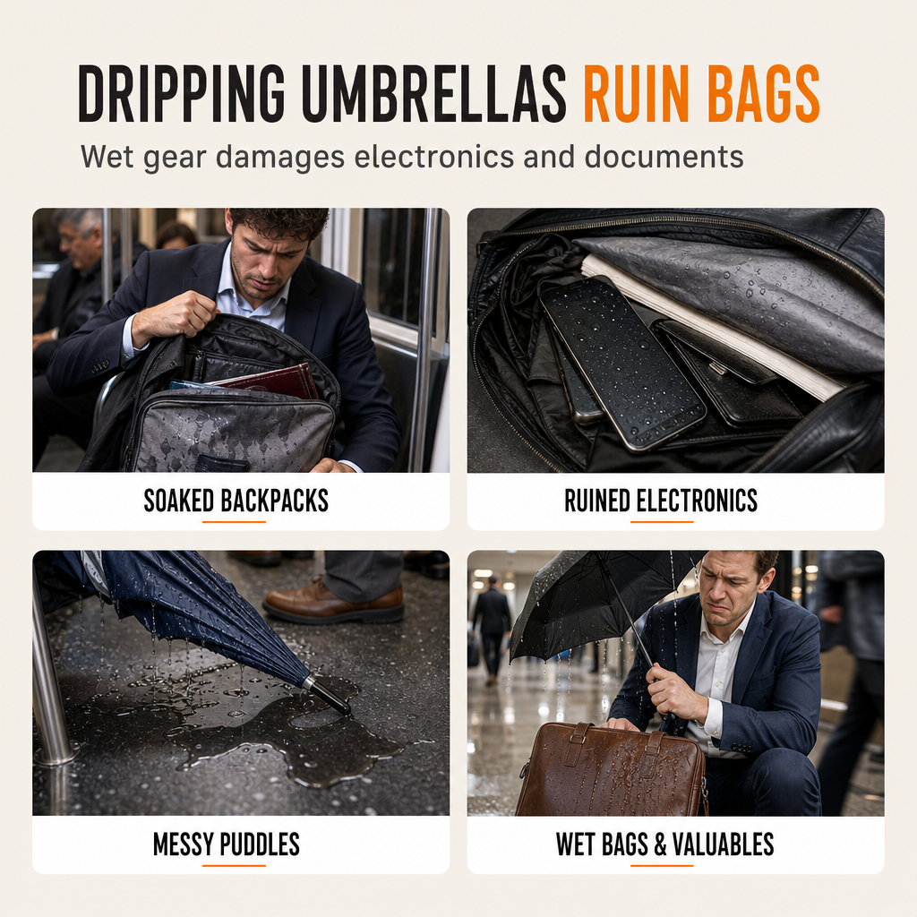 Köp 2 få 1 gratis🔥☔ Vattenabsorberande fodral för hopfällbar paraply 💧 | Insida i högabsorberande chenille och dragkedja ✨ | Utsida i vattentätt oxfordtyg för väskor och ryggsäckar 🎒 | 3 livfulla färger