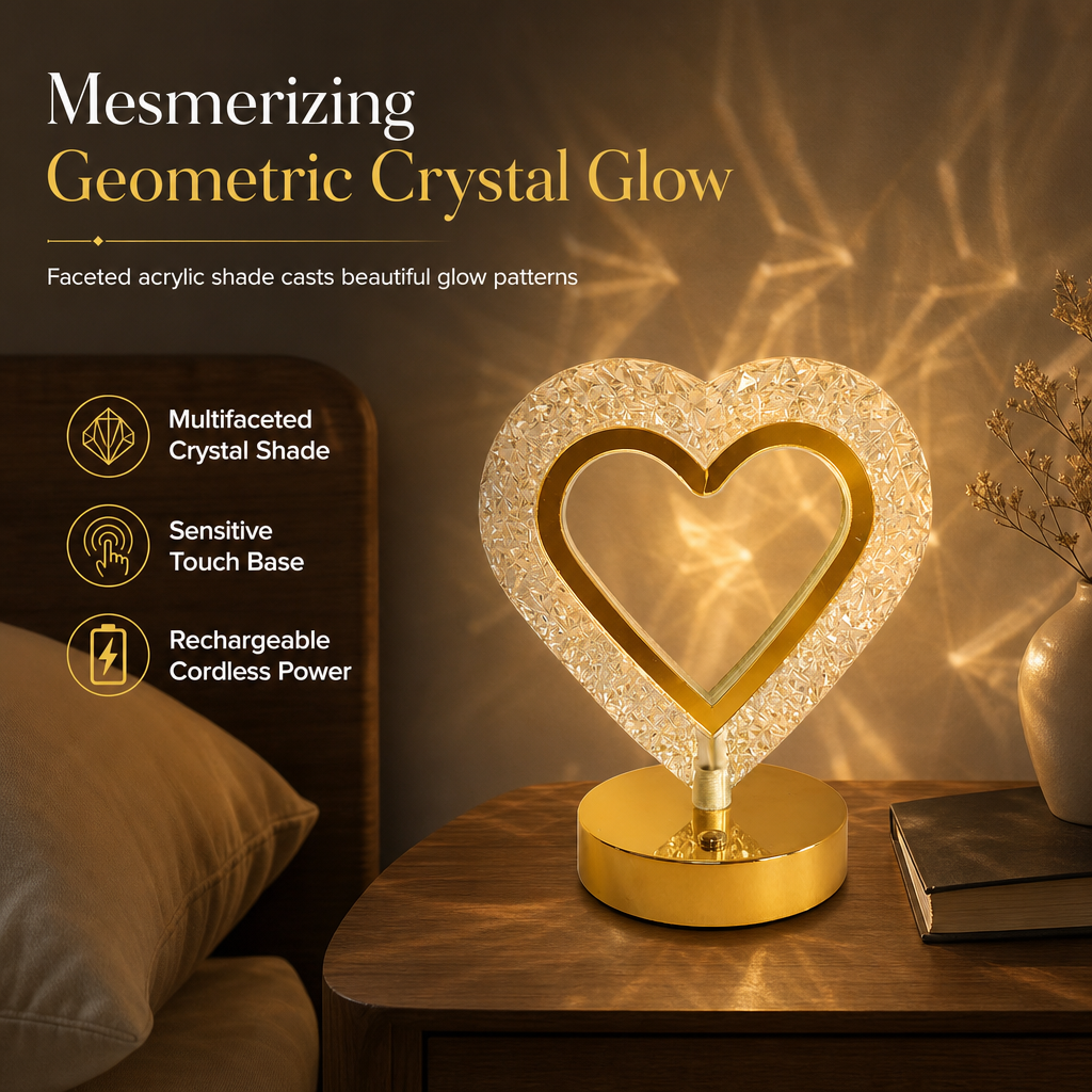 💎 50% RABATT! ✨ Geometrisk Kristall-Nattlampa – Touch-kontroll, 3D-Ljusreflektion & Uppladdningsbar Bordslampa 🌙