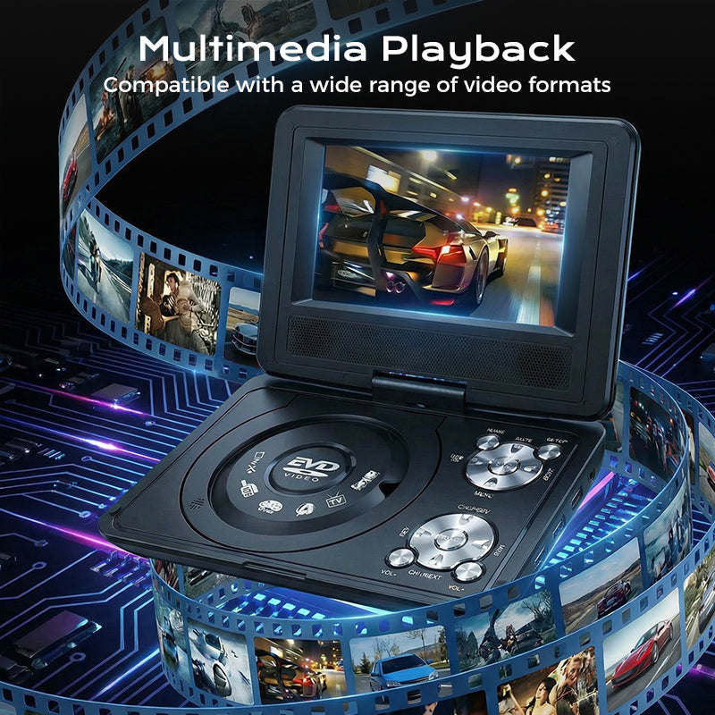🔥 50 % rabatt under en begränsad tid | 🎬 Bärbar DVD-spelare – 7-tums vridbar skärm – Inbyggt batteri – Stänksäker design