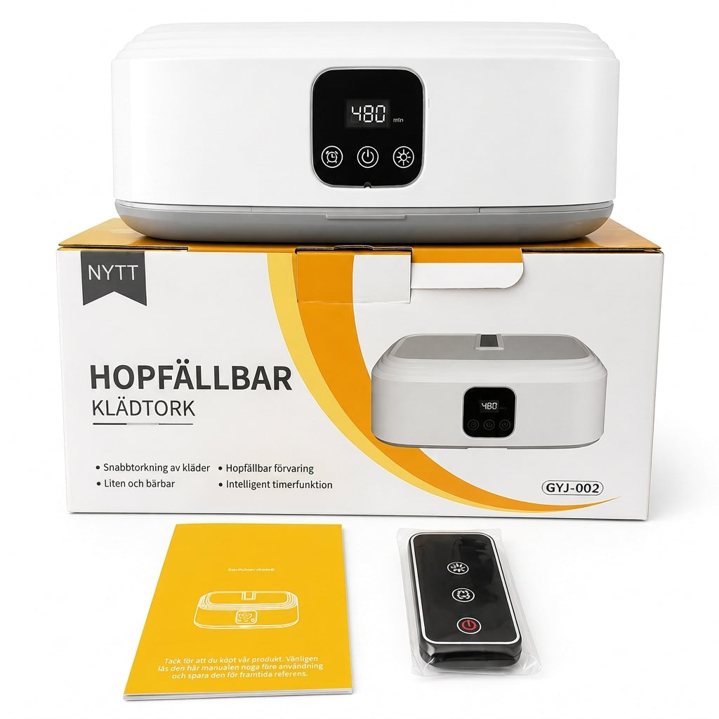 ♨👚 Bärbar hopvikbar torktumlare – minitorkmaskin med fjärrkontroll för resor och hemmabruk 🧺