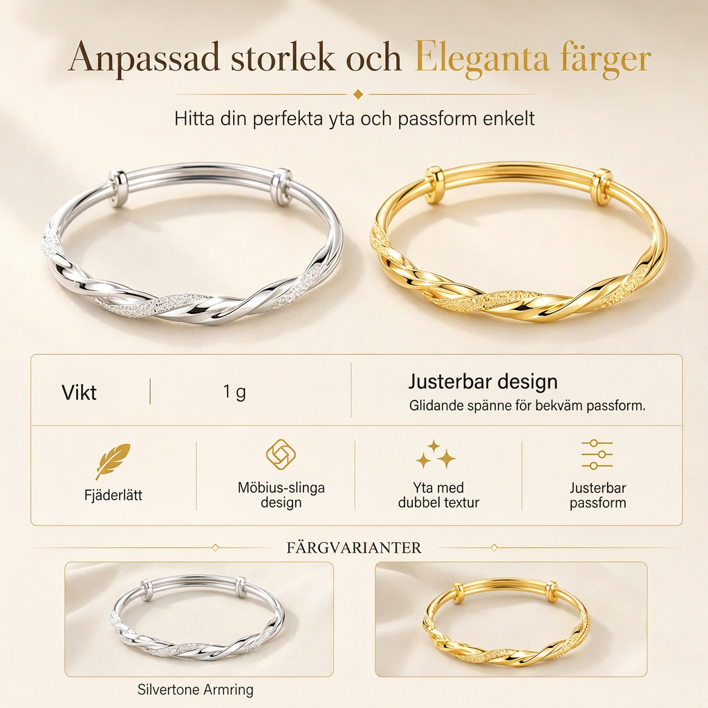🌀 50% RABATT! ✨ Oändlig Mobius-armring, mjukt glidande justerlås, dubbel texturbeläggning, elektropäterad och bleknar inte