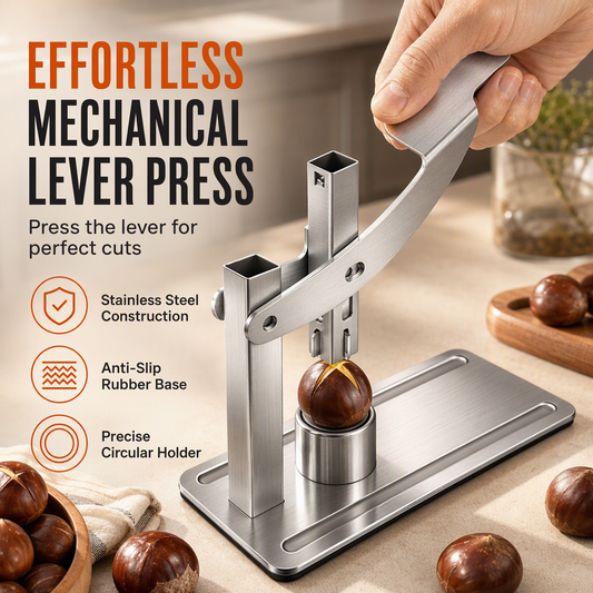 🔩 50% RABATT NU! Rostfri kastanj- och nötknäckare – mekanisk spakpress, jämna snitt & livsmedelsklassat stål – perfekt för kastanjer och nötter 🌰