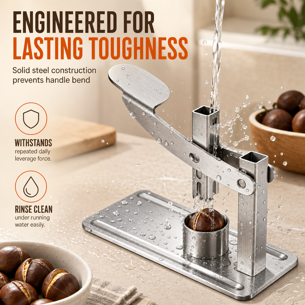 🔩 50% RABATT NU! Rostfri kastanj- och nötknäckare – mekanisk spakpress, jämna snitt & livsmedelsklassat stål – perfekt för kastanjer och nötter 🌰