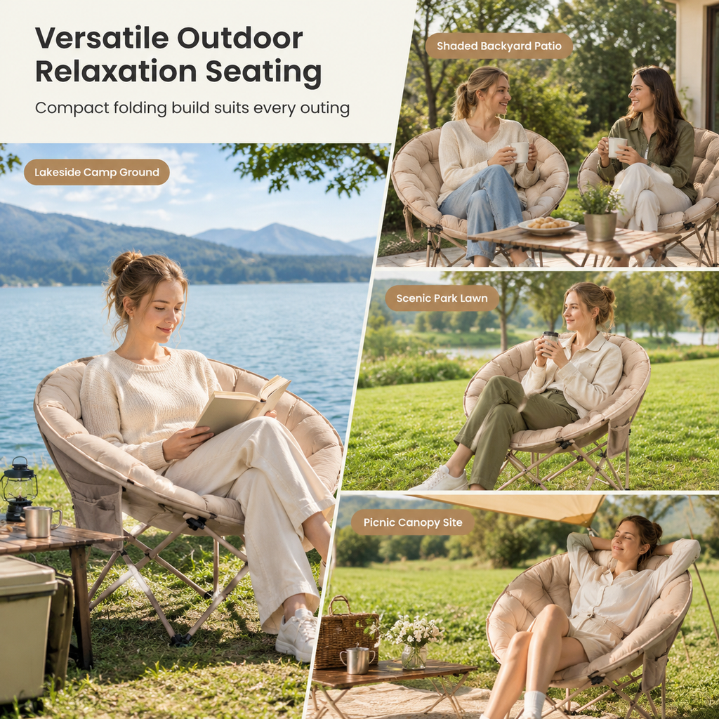 🏕️ 50% RABATT! ✨ Extra Stor Fällbar Månstol / Campingstol – Tjockt Vadderad Loungestol med Robust Stålram för Camping & Trädgård 🪑
