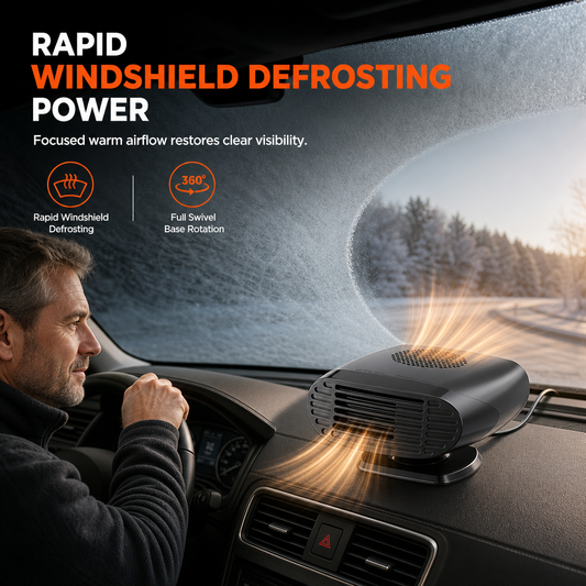 🔥🎁Nyhet 50 % RABATT🔥Mini-fläkt (12 V/24 V) för bil och defroster, för avimning och uppvärmning av vindrutan