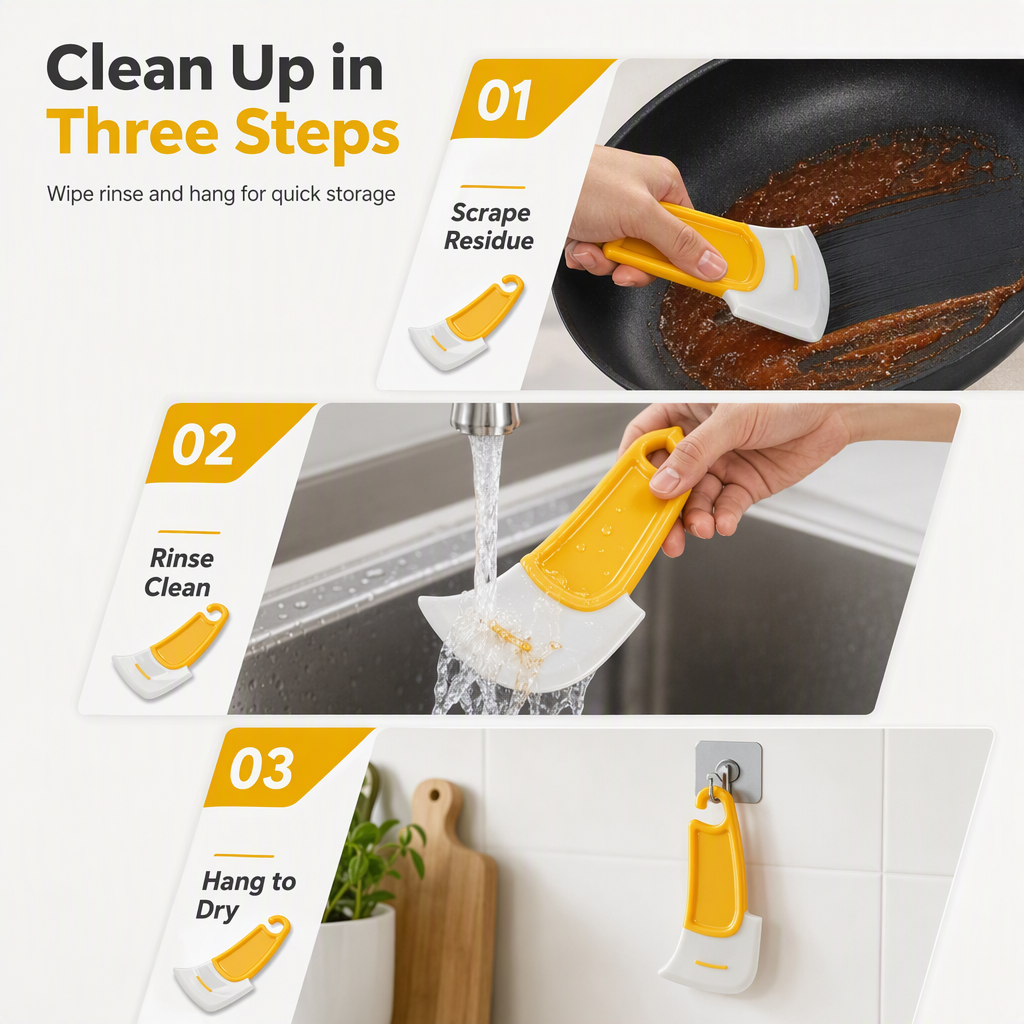 🍳 50 % RABATT! ✨ Värmebeständig, flexibel skrapa och rengörare för stekpannor – repfri TPE-kant som tar bort 95 % av fettet före diskning, anpassar sig efter djupa kurvor och blandningsskålar, ergonomiskt halkfritt grepp och tål diskmaskin – 2 färger 🧽
