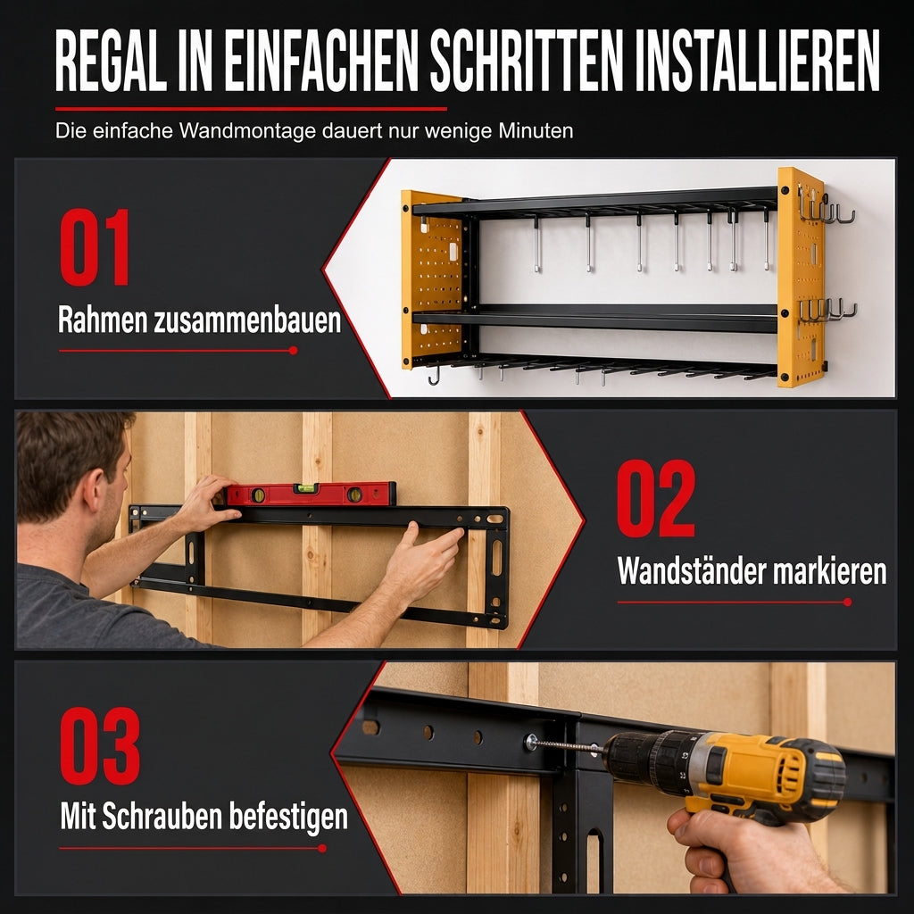 🧰 50 % RABATT NU! 🔧 Robust väggmonterad stålställning för elverktyg – sidohålplattor & hög bärförmåga för verkstaden 🛠️