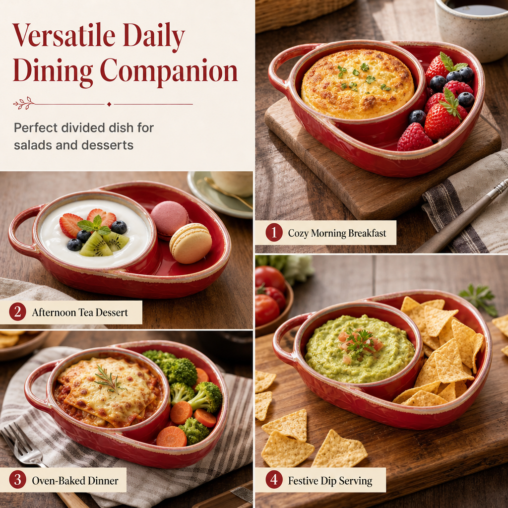 🍲 50 % RABATT NU! 🥣 Retro uppdelad ugnsform i keramik med handtag – håller maten skild & säkert från ugn till bord, mikrovågssäker ✨