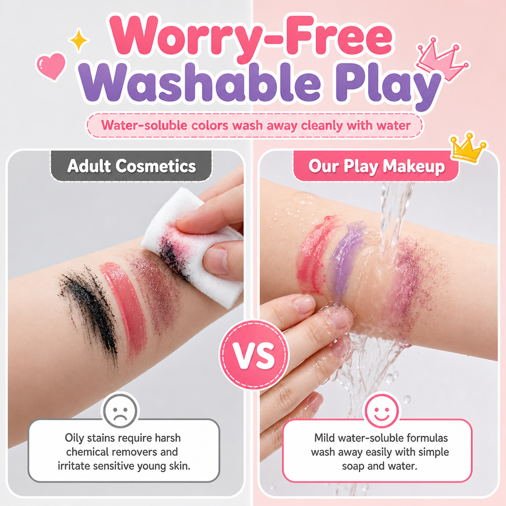 🎀 50% RABATT! ✨ Sminkset för Barn i Rosa Sminklåda – Tvättbar Leksakssmink & Nageldekorationsset för Små Prinsessor 👑