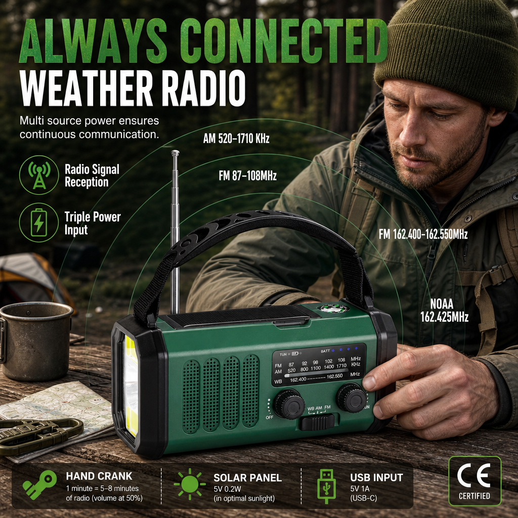 📻🌩️Bärbar uppladdningsbar solcells- och vevradio🔦