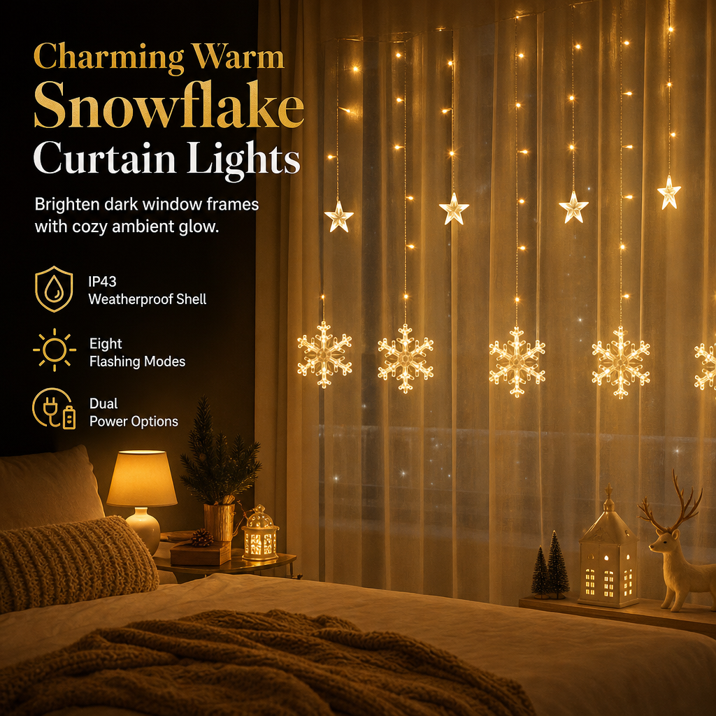 ❄️ 50% RABATT! ✨ LED Snöflinga Gardinbelysning – Vattentät & festlig dekoration ✨
