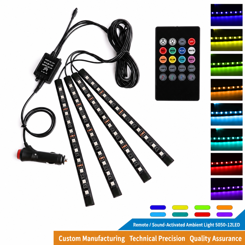 📢📢50 % RABATT !! ⏰Ljudaktiverad 12-LED-belysning för bilens kupé – RGB-flerfärgad dekorativ lampa för fotutrymmet