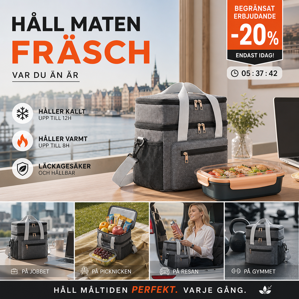 🎁 50% RABATT 🔥 Dubbellagad isolerad matväska, termisk, håller maten fräsch hela dagen 🥗